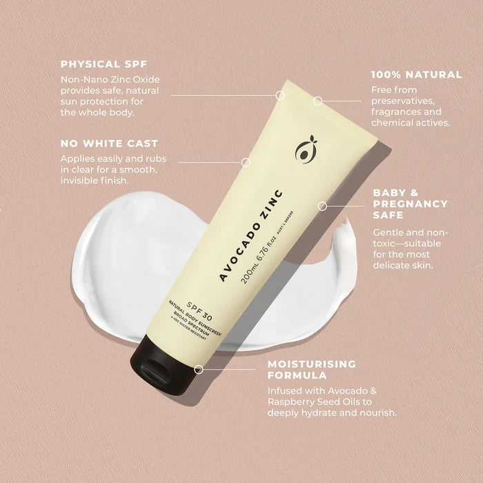 Avocado Zinc Natural Body Sunscreen SPF30 200ml