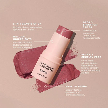 Avocado Zinc SPF50 Lip and Cheek Tint Berry