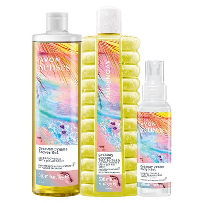 Avon Senses Getaway Dreams Bubble Bath Solar Flowers & Salty Sea Air Scent - 500ml