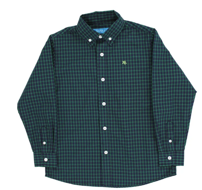 Bailey Boys Button Down Shirt, Stirling - navy and green plaid