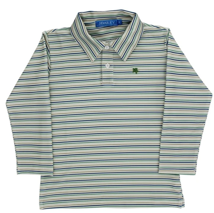 Bailey Boys L/S Striped Performance Polo, Olive