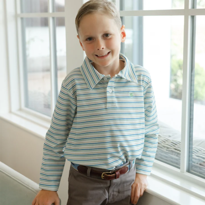 Bailey Boys L/S Striped Performance Polo, Olive