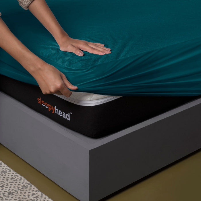 Bamboo|Feel|Terry|Fabric|Waterproof|Mattress|Protector|78|60|inches|Queen|Size|Deep|Teal