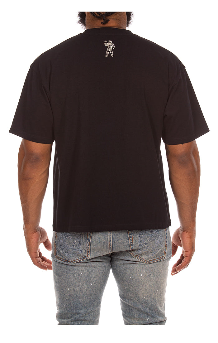 Black BB Billionaire Boys Club short-sleeve knit cropped shirt featuring logo embroidery and comfortable fit
