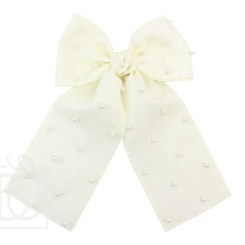 BC 5.5" Bow w/ Pearls Euro Knot Tails-Ivory