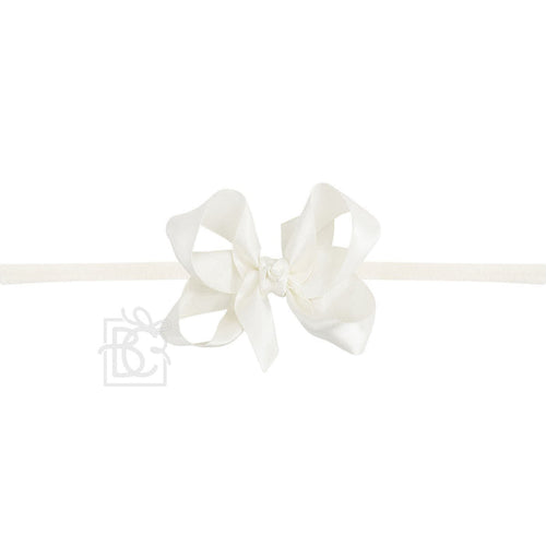 BC Ivory Satin Bow on Elastic Headband 3.5" Bow