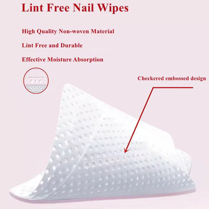 Lint free nail wipe with text on a pink background