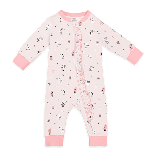 Birds Ruffle Zipper Baby Jumpsuit - Organic Jersey