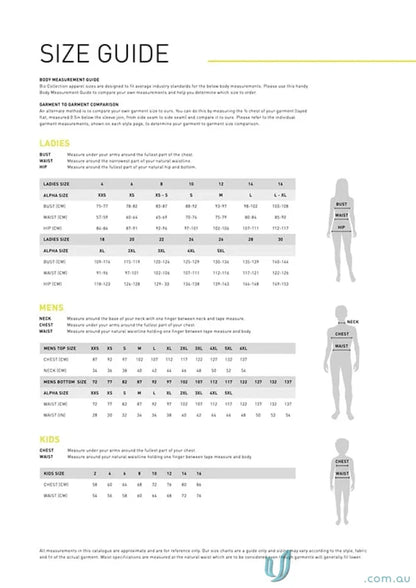 Size guide for Bizcare Womens Comfort Waist Cargo Pant showing measurements for the ultimate workwear solution