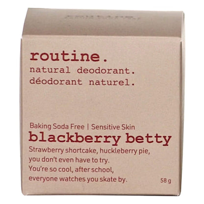 Package of Routine. Blackberry Betty (Baking Soda Free) Deodorant 58g