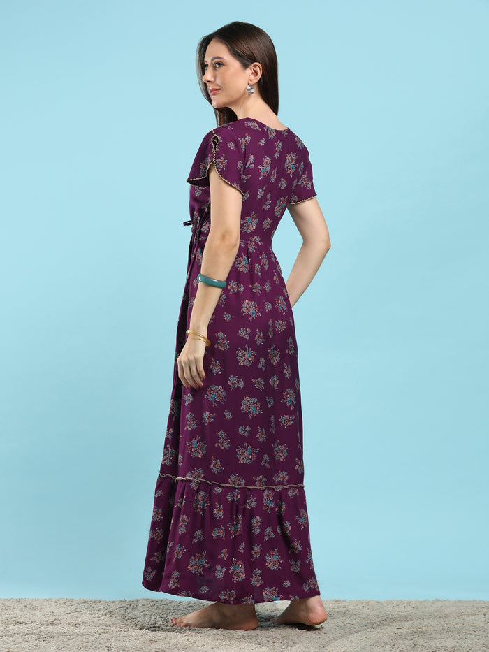Blossom Wine Alpine Designer Nighty for Women Comfortable Frock Style