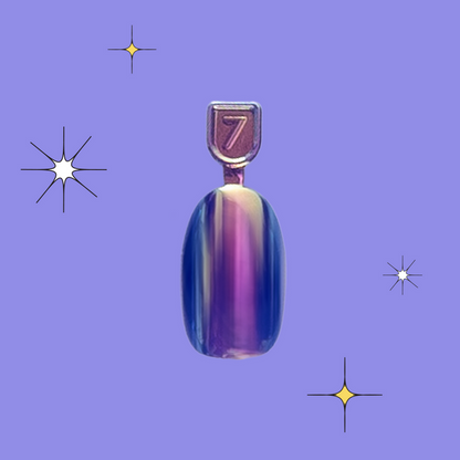 Blue Chrome Magic - Pressies | Short Medium | Round showing a single deep blue chrome press-on nail sample with a glossy finish