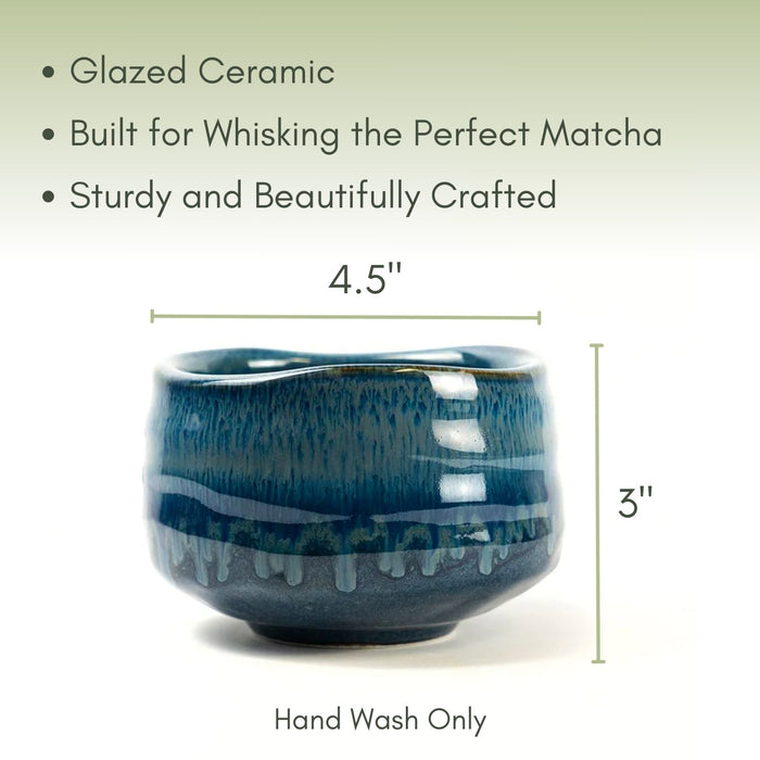 An Infographic description for the Blue Decorative Matcha Bowl.