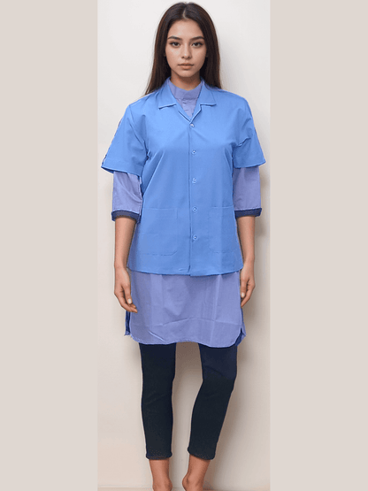 Blue Half Sleeve Apron for Industrial and Housekeeping Team - J R GARMENTS