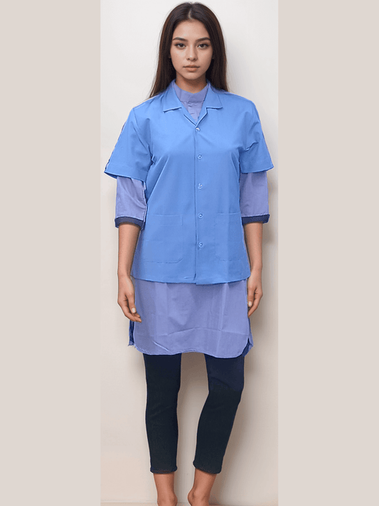 Blue Half Sleeve Apron for Industrial and Housekeeping Team - J R GARMENTS
