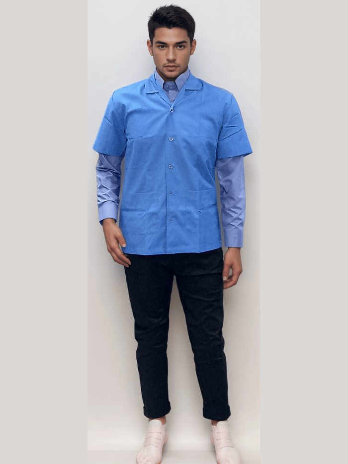 Blue Half Sleeve Apron for Industrial and Housekeeping Team - J R GARMENTS