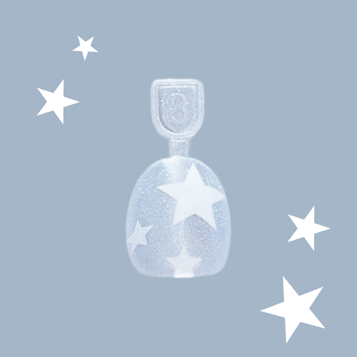 Blue Jean Superstar - Pressies | Extra Short Short | Round showing shimmery blue press on nail with white stars on blue background