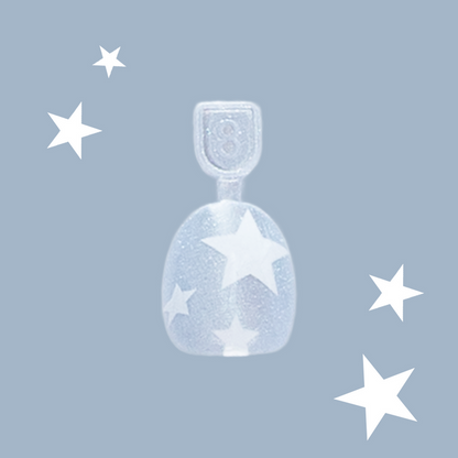 Blue Jean Superstar - Pressies | Extra Short Short | Round showing shimmery blue press on nail with white stars on blue background