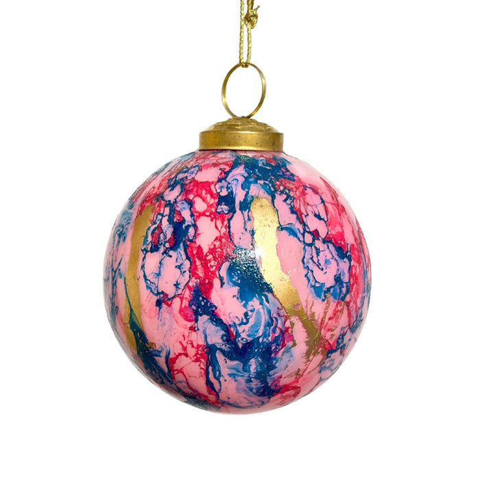Blue/Pink/Gold Watercolor Glass Ball Ornament