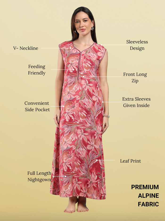 Blush Floral Print Alpine Sleeveless Designer Nighty