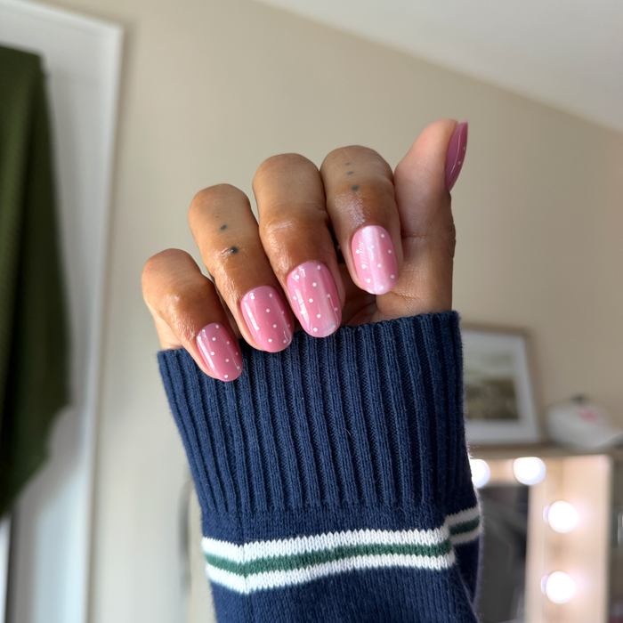 Blush Velvet Polka Dots | Short | Round - Tab Press-On