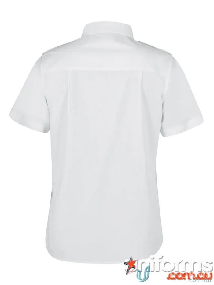 White jb’s Ladies Epaulette short sleeve button-down shirt with two-piece collar urban fit