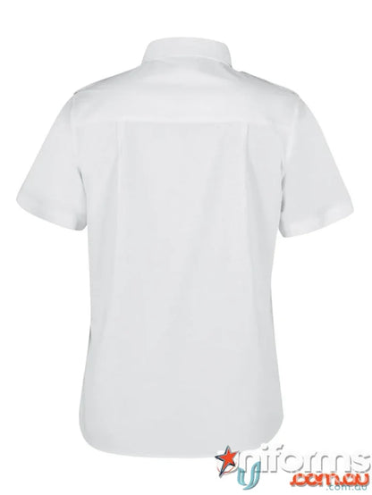 White jb’s Ladies Epaulette short sleeve button-down shirt with two-piece collar urban fit