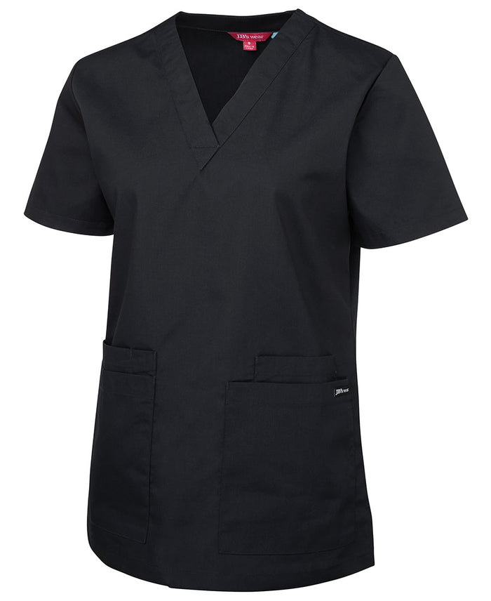 Jb’s ladies scrub black v-neck top with reinforced pocket openings