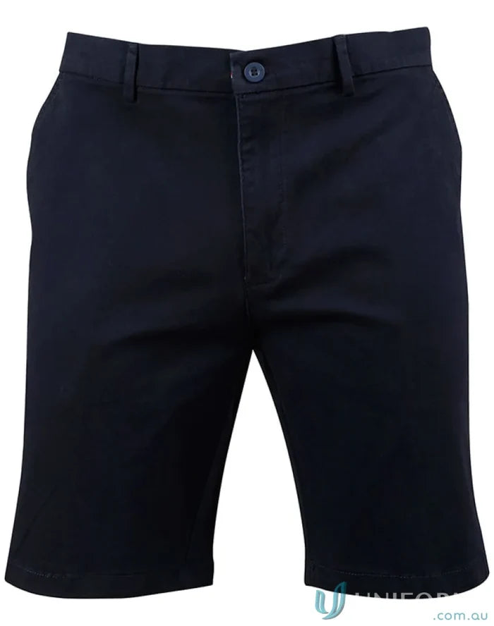 Men’s stretch slimfit navy blue Boston chino shorts from M9381 for a comfy look