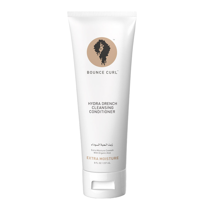 Bounce Curl Hydra-Drench Cleansing Conditioner for moisturizing and detangling dry hair, color safe and vegan.