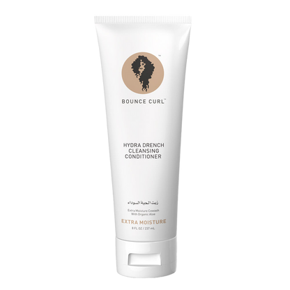 Bounce Curl Hydra-Drench Cleansing Conditioner for moisturizing and detangling dry hair, color safe and vegan.