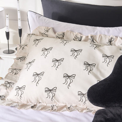Bow Print Frill Edge Bolster Pillow - Monochrome 🇬🇧