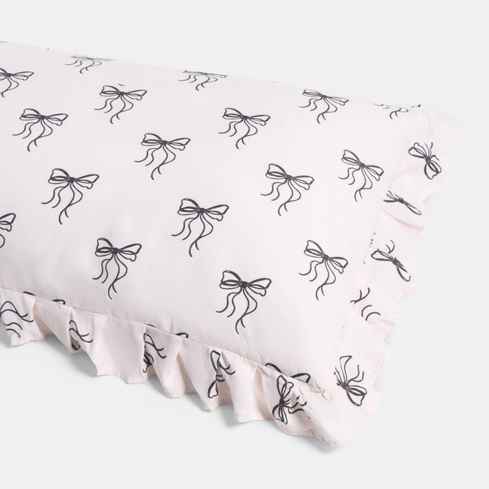 Bow Print Frill Edge Bolster Pillow - Monochrome 🇬🇧