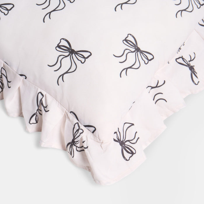 Bow Print Frill Edge Bolster Pillow - Monochrome 🇬🇧