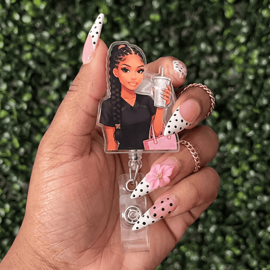 Braided Healthcare Baddie Rhinestone Tumbler & Pink Tote Badge Reel - Nursecaresuites - Online Healthcare Boutiquebadge reelacrylic badge reelaesthetic healthcare workeraesthetic nurse look