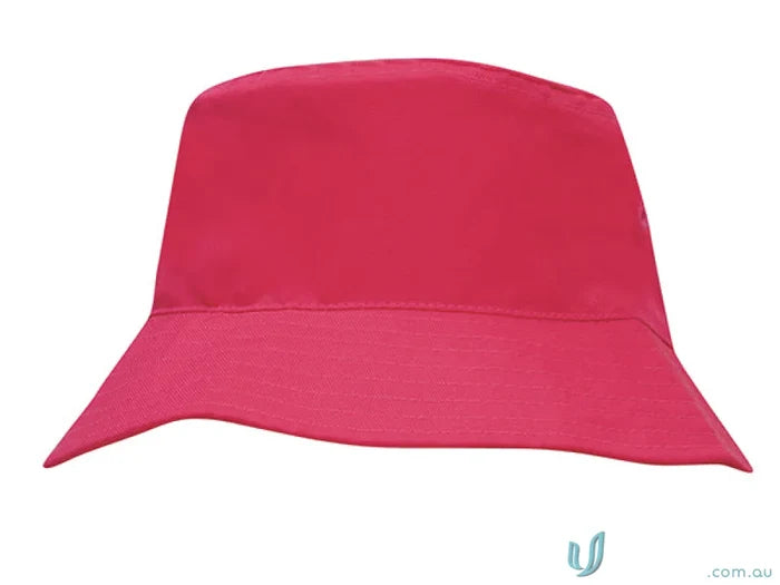 Hot pink breathable Poly Twill Childs Bucket Hat for uniforms or workwear with wide brim