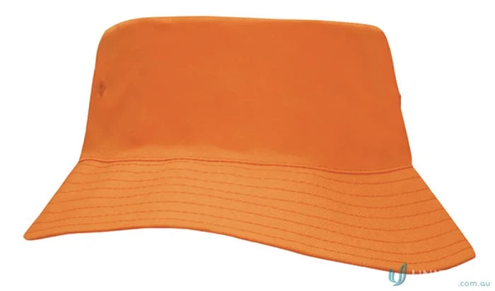 Orange cotton bucket hat perfect for kids’ workwear and uniforms, check our faq link