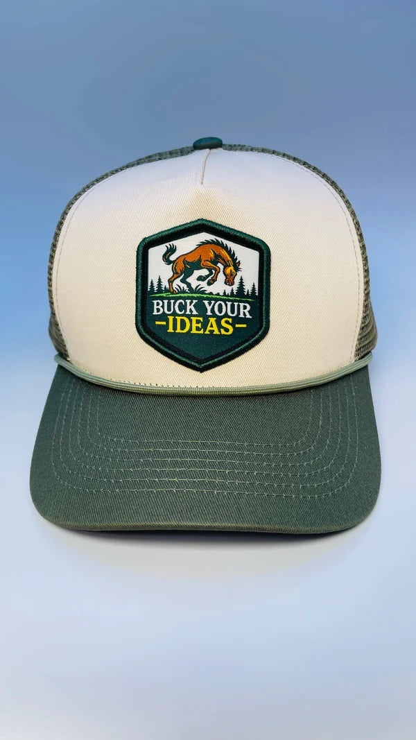 Buck Your Ideas Bucking Trucker Cap - Sage/ Cream