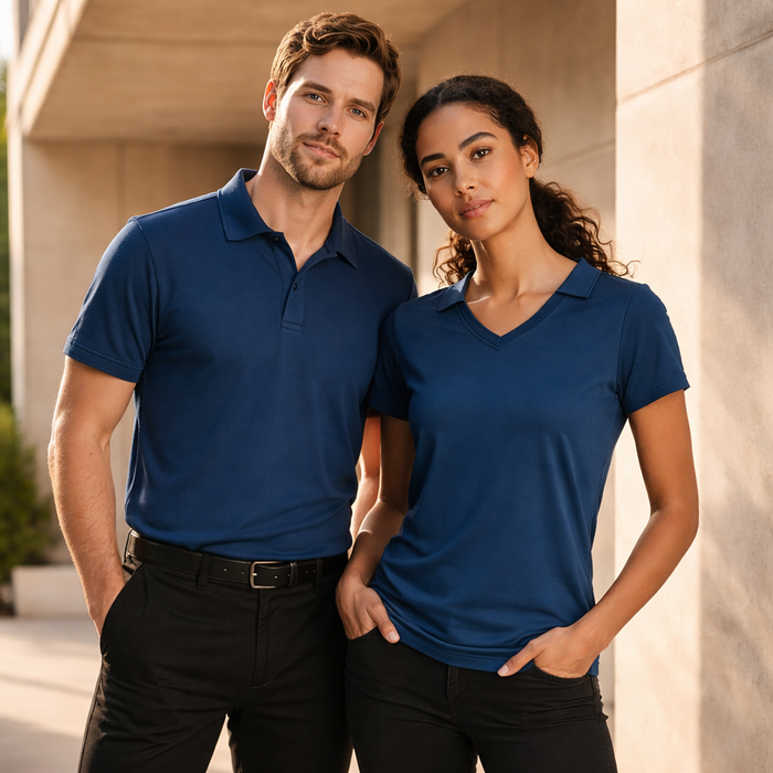 Mens Byron Polo navy short-sleeved collar Biz Collection tailored fit