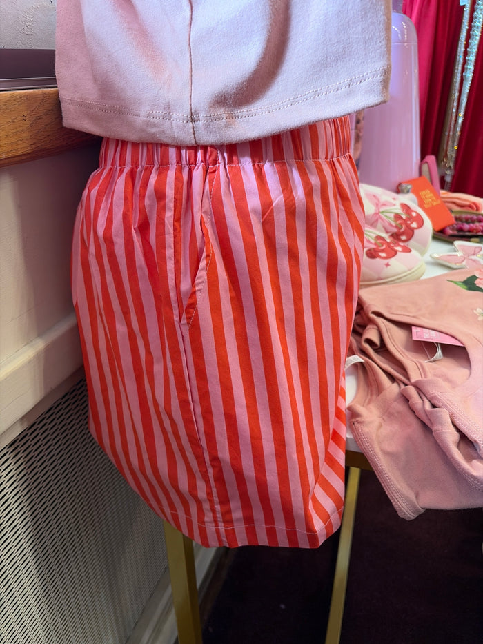 Entro Candy Striper Shorts in vibrant colors, casual fit, with side pockets, perfect for summer or casual wear.