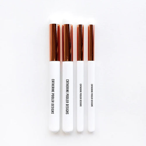 Catherine Pooler - Detail Blending Brushes - 4 pack. Add fine detail or blend multiple colors with ease when stenciling with the Detail Blending Brush Set. These sets include 4 synthetic, soft-bristle blending brushes in two sizes. Available at Embellish Away located in Bowmanville Ontario Canada.