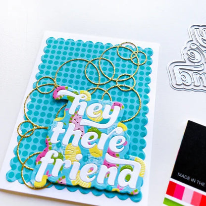 Catherine Pooler - Die - Bubblin'.  Your cards and projects will be bubblin' over with fun when you add the Bubblin' Die. This die of connected bubbles will add a fun element to your card background and could also be used to create a stenciled effect. Available at Embellish Away located in Bowmanville Ontario Canada. Example by brand ambassador.