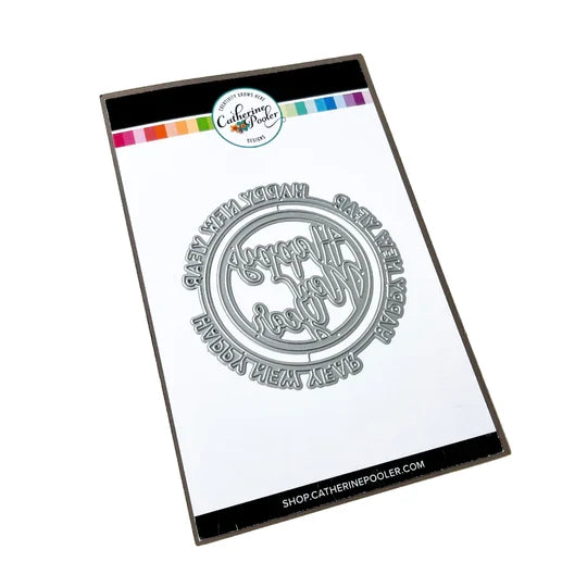 Catherine Pooler - Die - Round of New Year. Add a New Year's greeting with the Round of New Year Dies. This pair of circle word dies can be used together or separately. Layer them with the Circle Dies for festive shaker options. Available at Embellish Away located in Bowmanville Ontario Canada.