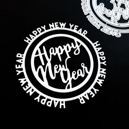 Catherine Pooler - Die - Round of New Year. Add a New Year's greeting with the Round of New Year Dies. This pair of circle word dies can be used together or separately. Layer them with the Circle Dies for festive shaker options. Available at Embellish Away located in Bowmanville Ontario Canada. Example by brand ambassador.