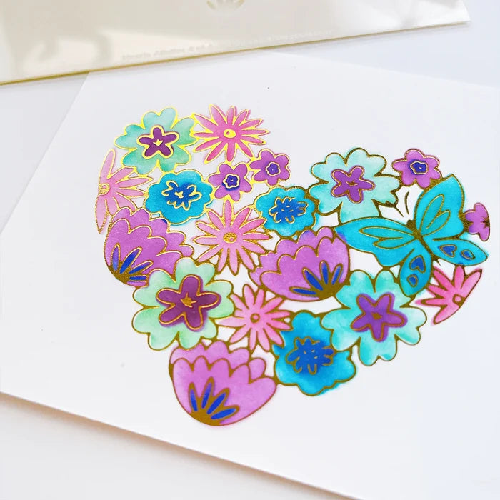 Catherine Pooler - Hot Foil Plate - Hearts Aflutter. Foil a beautiful statement piece with the Hearts Aflutter Foil Plate. This floral heart features a butterfly and is a large image to fill your card front. Available at Embellish Away located in Bowmanville Ontario Canada. Example by brand ambassador.