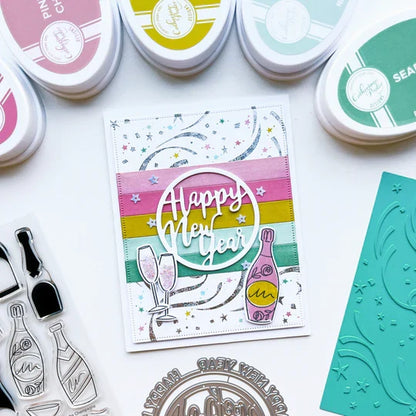 Catherine Pooler - Hot Foil Plate - Hooray for Confetti. Grab some glimmery foil and create a festive background that will sparkle and shine. Perfect for any festive occasion from New Year to Birthdays & more. Available at Embellish Away located in Bowmanville Ontario Canada. Example by brand ambassador.