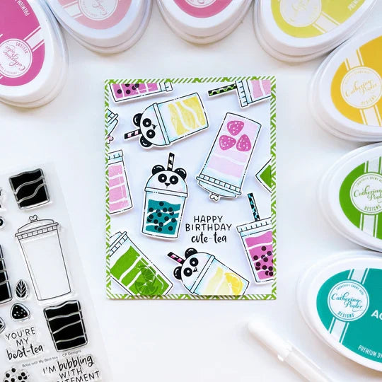 Catherine Pooler - Patterned Paper - Bubbleberry. Bubbleberry Patterned Paper is a joyous mix featuring a party combo of It's a Girl, Limoncello, Lime Rickey, Cummerbund, Aquatini and Pucker Up. Available at Embellish Away located in Bowmanville Ontario Canada. Example by brand ambassador.