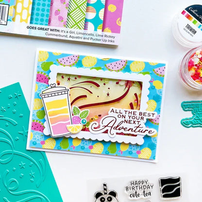 Catherine Pooler - Patterned Paper - Bubbleberry. Bubbleberry Patterned Paper is a joyous mix featuring a party combo of It's a Girl, Limoncello, Lime Rickey, Cummerbund, Aquatini and Pucker Up. Available at Embellish Away located in Bowmanville Ontario Canada. Example by brand ambassador.