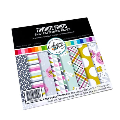 Catherine Pooler - Patterned Paper - Favorite Prints. Add the perfect floral print or versatile pattern with the Favorite Prints Patterned Paper. Featuring Pink Champagne, With an Olive, Wintergreen, Seafoam, Sparkling Berry, Pebble and Black Jack Inks. Available at Embellish Away located in Bowmanville Ontario Canada.