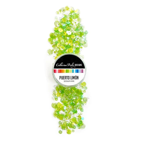 Catherine Pooler - Sequin Mix - Puerto Limon. Picture it. Sipping a cold, citrusy drink on the beaches of Costa Rica and enjoying some rest and relaxation. That's the inspiration behind the zesty Puerto Limón Sequin Mix! Available at Embellish Away located in Bowmanville Ontario Canada.